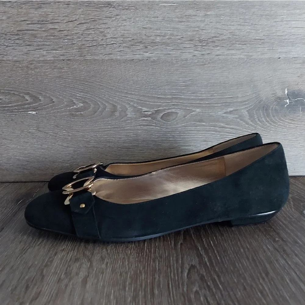 Next Black Suede Flats with Gold Accents 9